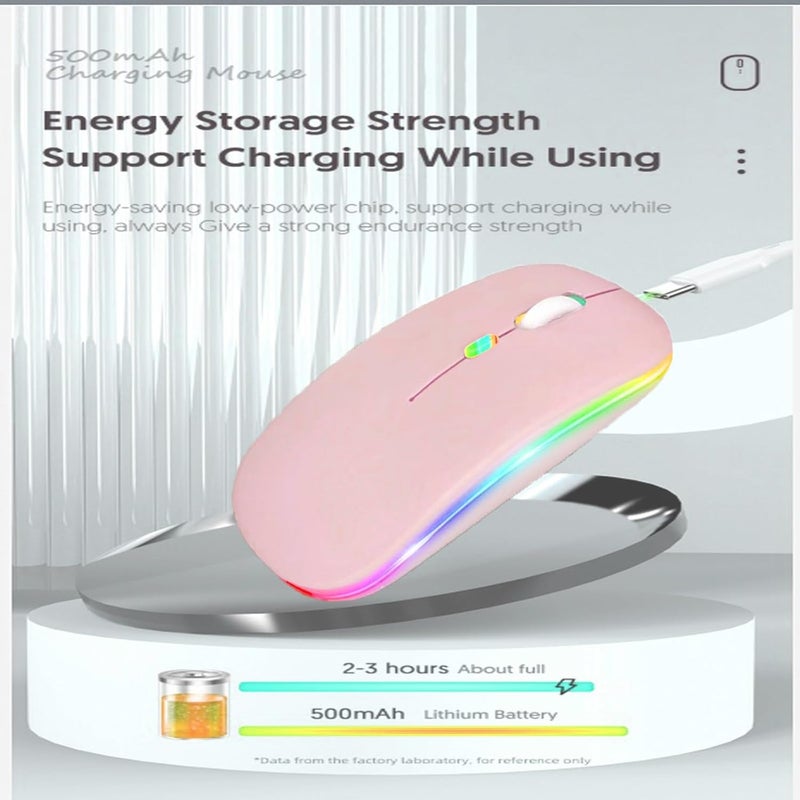 Guiheng Wireless Bluetooth Mouse,LED Dual Mode Rechargeable Silent Slim Laptop Mouse,Portable(BT5.2+USB Receiver) Dual Mode Computer Mice,for Laptop,Desktop Computer,ipad Tablet,Phone,TV (Pink) - Image 4